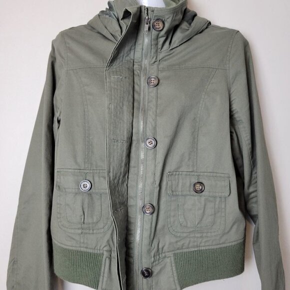 𝅺LOVE Tree Utility Style Hooded Jacket Army Green L - Picture 5 of 12